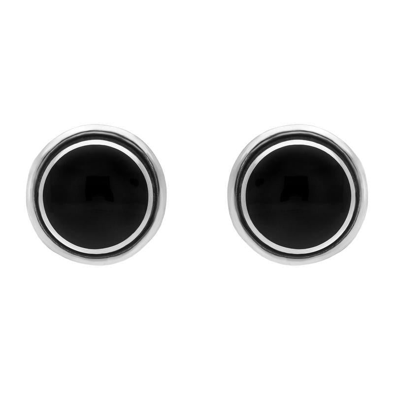 Sterling Silver Whitby Jet Heritage Round Classic Stud Earrings - Silver