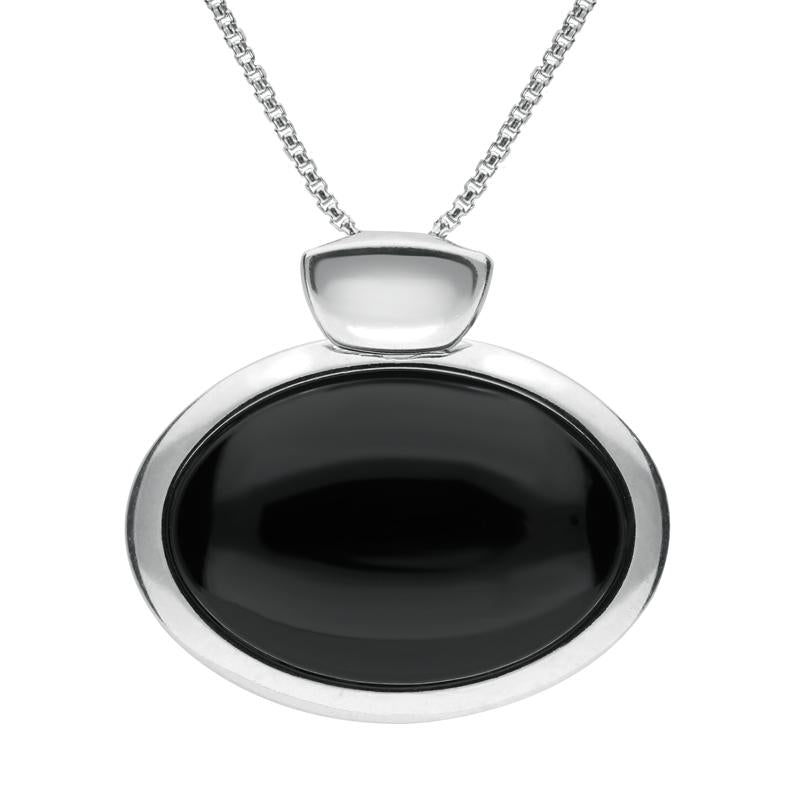 Sterling Silver Whitby Jet Horizontal Oval Necklace