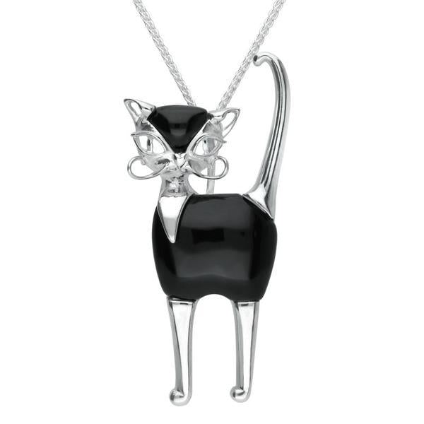 Sterling Silver Whitby Jet Large Cat Necklace