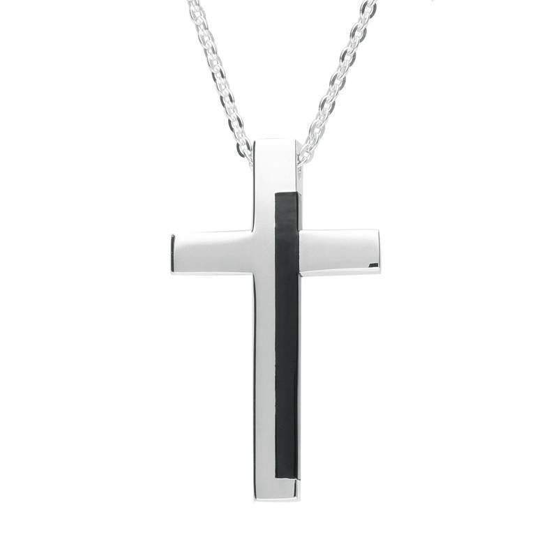 Sterling Silver Whitby Jet Large Cross Necklace - Option1 Value Silver