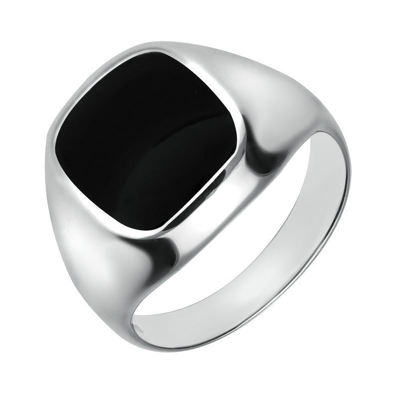 Sterling Silver Whitby Jet Large Cushion Signet Ring - Silver