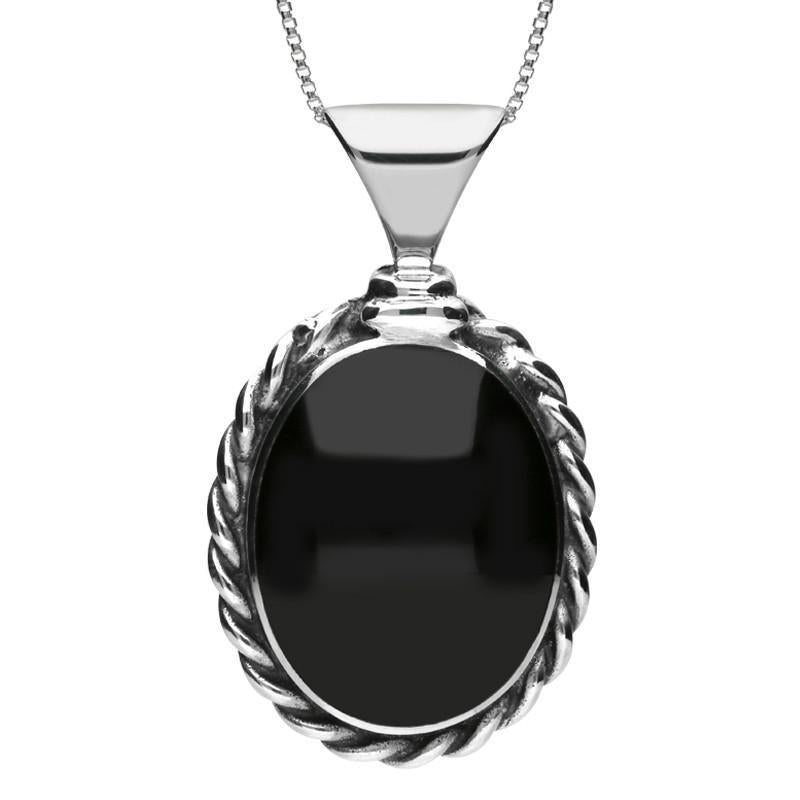 Sterling Silver Whitby Jet Large Oval Rope Edge Necklace - Option1 Value Silver