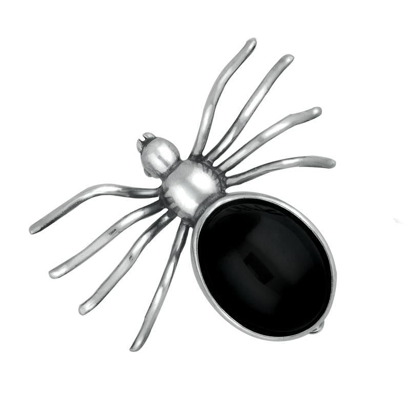 Sterling Silver Whitby Jet Large Spider Brooch - Option1 Value Silver