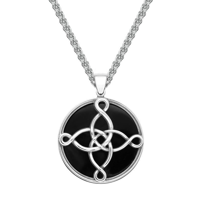 Sterling Silver Whitby Jet Large The Mission Logo Necklace - Silver
