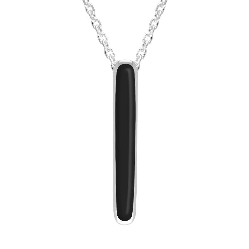 Sterling Silver Whitby Jet Lineaire Drop Oval Necklace