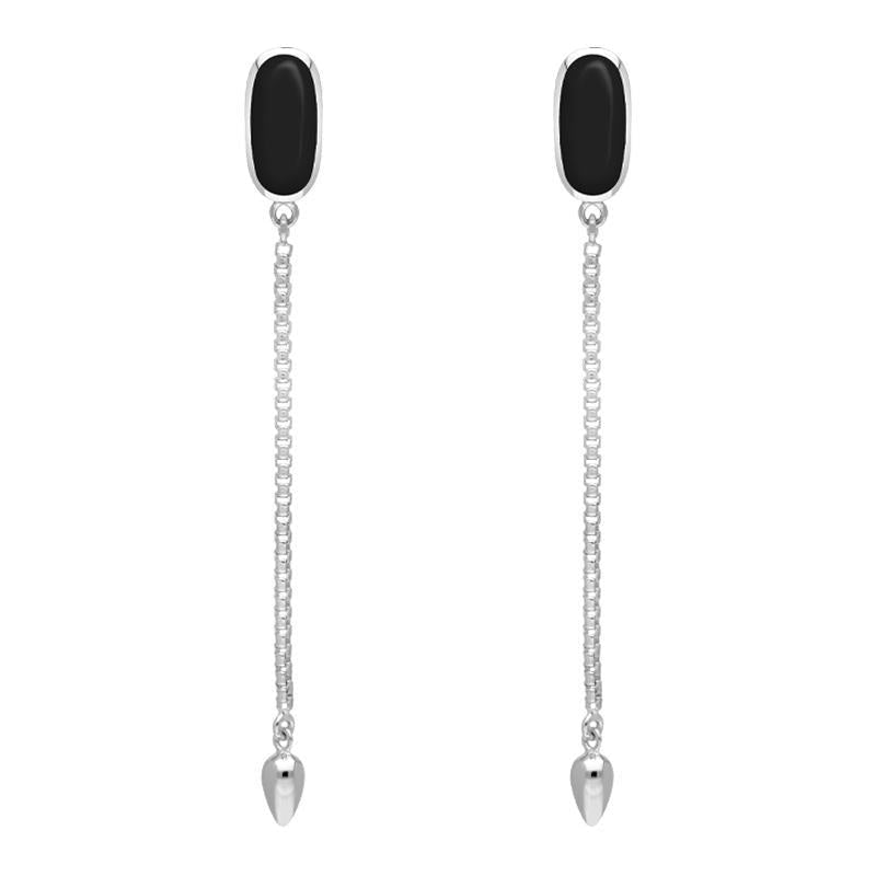 Sterling Silver Whitby Jet Lineaire Long Drop Stud Earrings