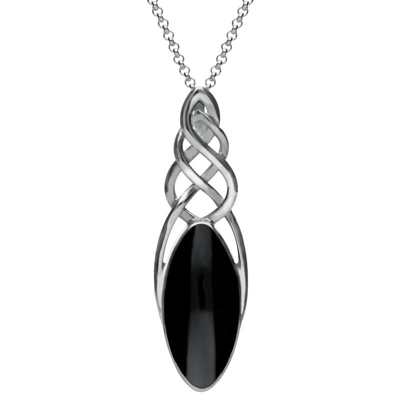 Sterling Silver Whitby Jet Long Marquise Celtic Necklace - Option1 Value Silver