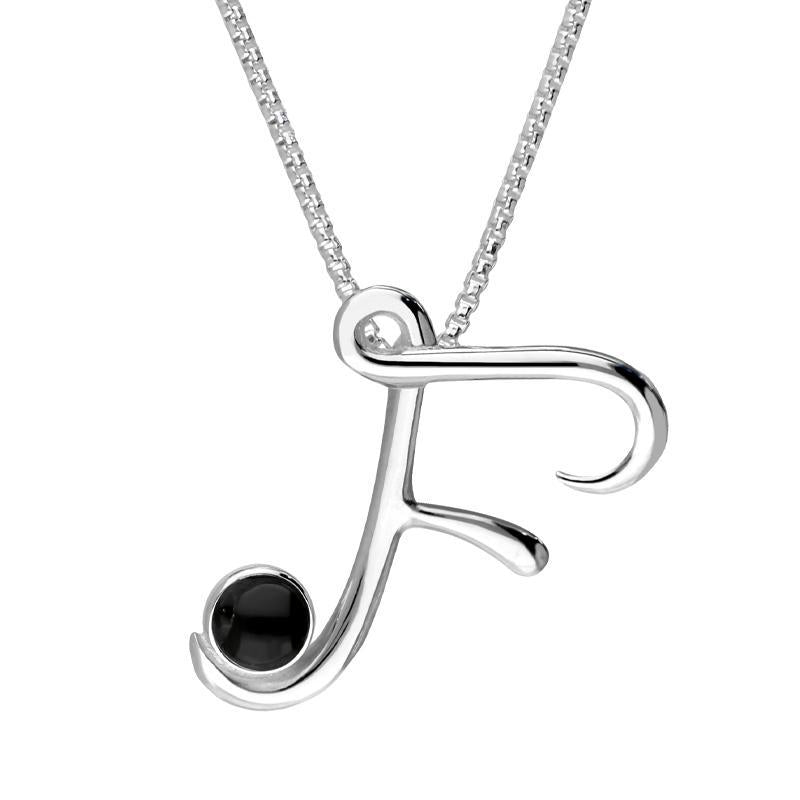 Sterling Silver Whitby Jet Love Letters Initial F Necklace - Option1 Value Silver