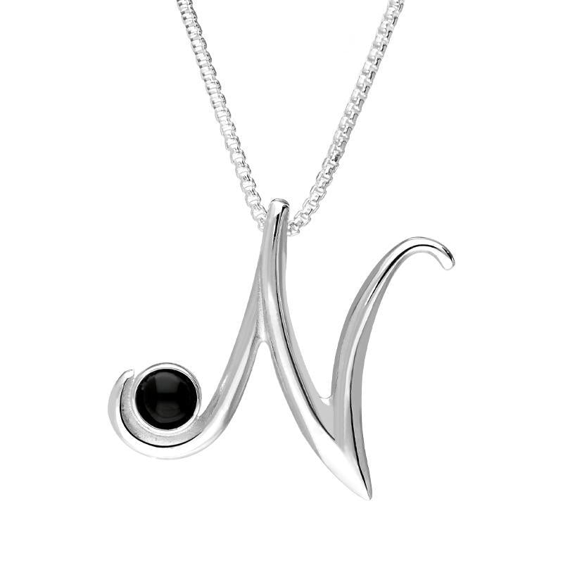 Sterling Silver Whitby Jet Love Letters Initial N Necklace - Option1 Value Silver