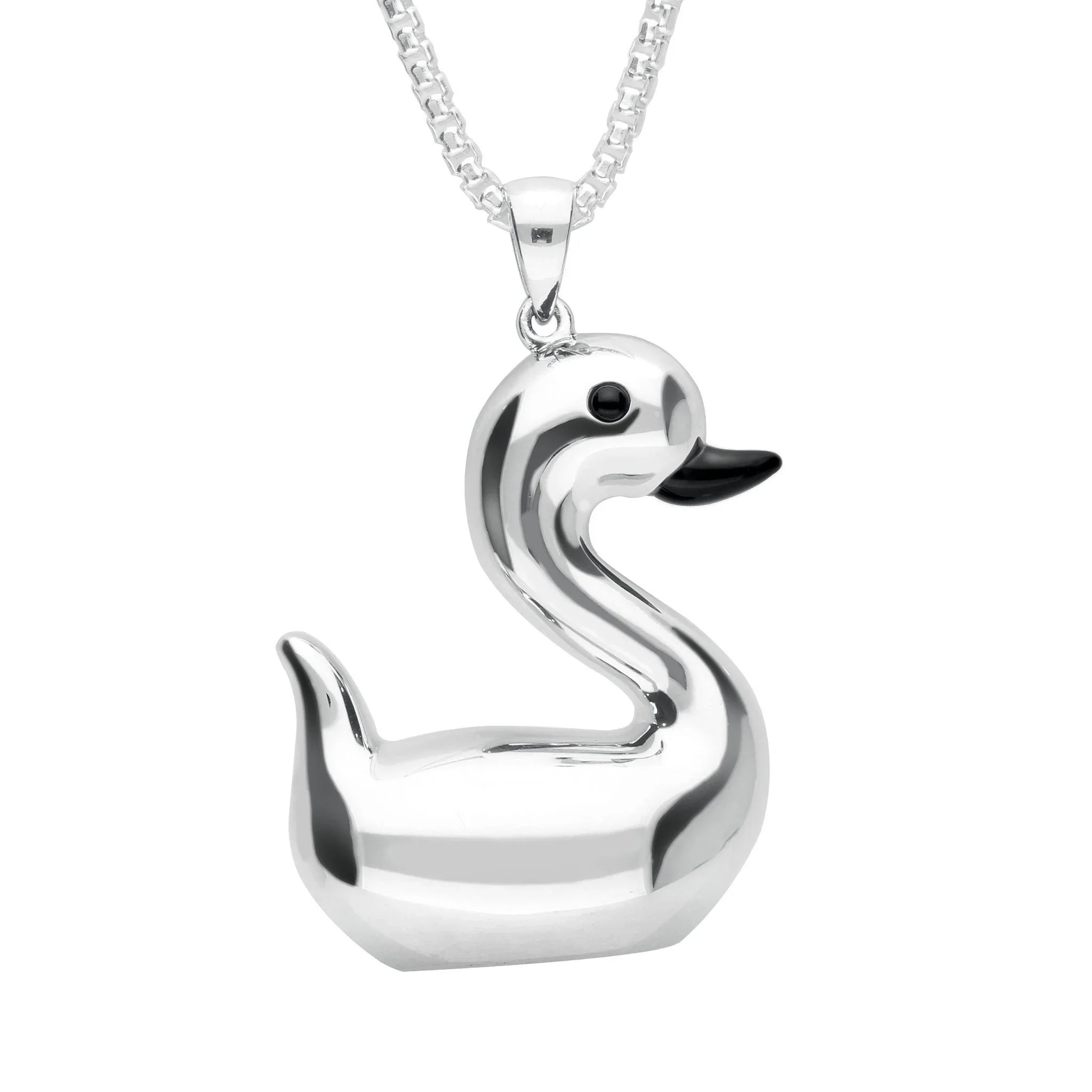 Sterling Silver Whitby Jet Luckiest Duck Large Necklace - Silver