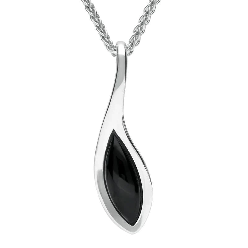 Sterling Silver Whitby Jet Marquise Overlap Necklace - Silver