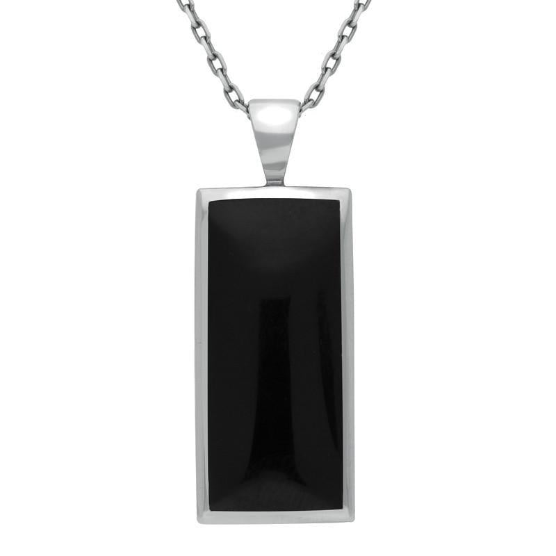 Sterling Silver Whitby Jet Medium Oblong Necklace - Silver