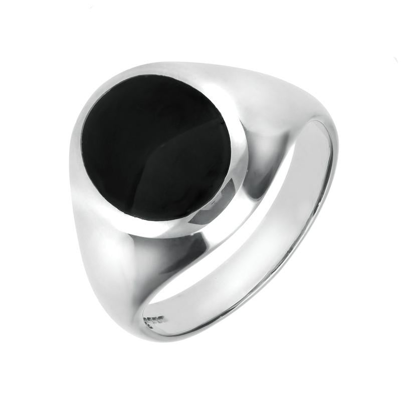 Sterling Silver Whitby Jet Medium Oval Signet Ring - Silver