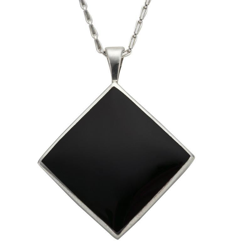 Sterling Silver Whitby Jet Medium Rhombus Necklace - Silver