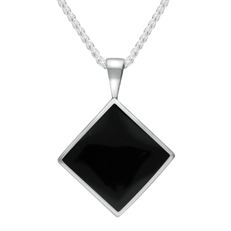 Sterling Silver Whitby Jet Small Rhombus Necklace - Silver
