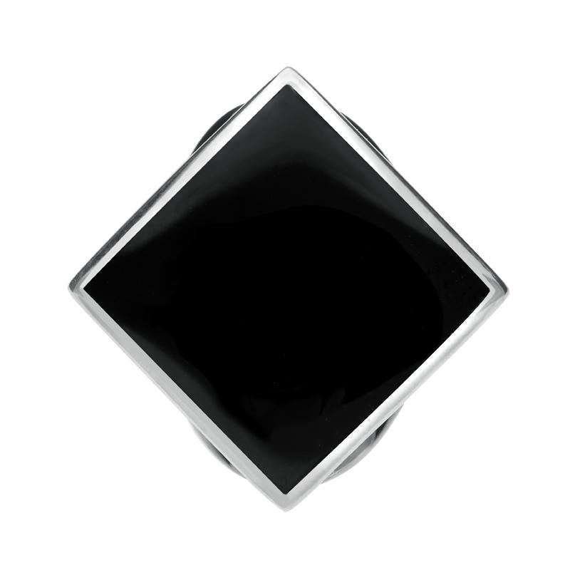 Sterling Silver Whitby Jet Medium Rhombus Ring - Silver