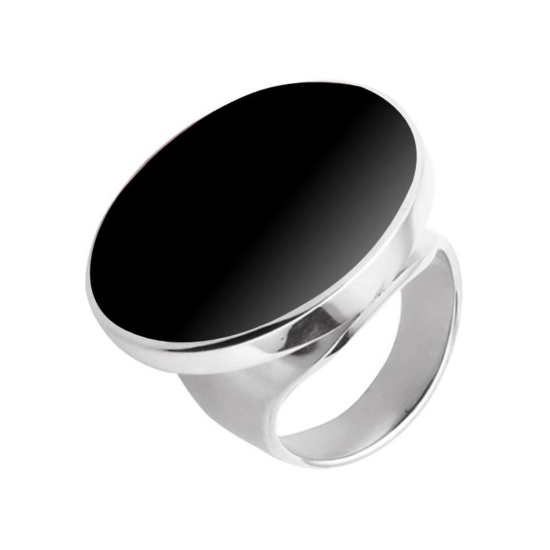 Sterling Silver Whitby Jet Medium Round Stone Ring