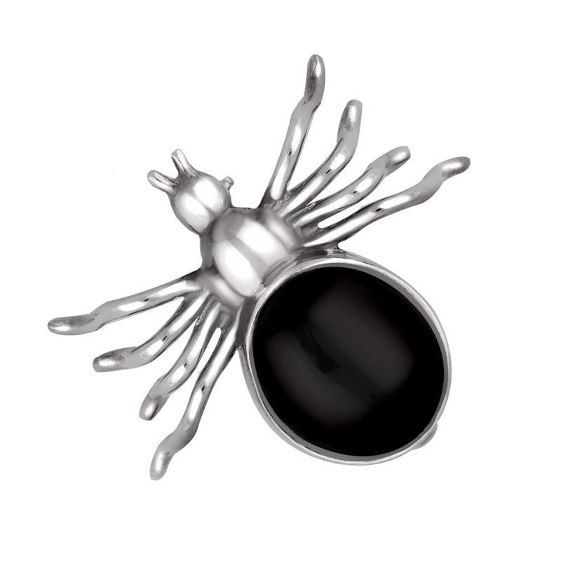 Sterling Silver Whitby Jet Medium Spider Brooch - Option1 Value Silver