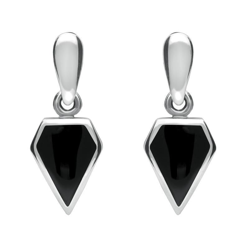 Sterling Silver Whitby Jet Small Kite Drop Earrings - Silver