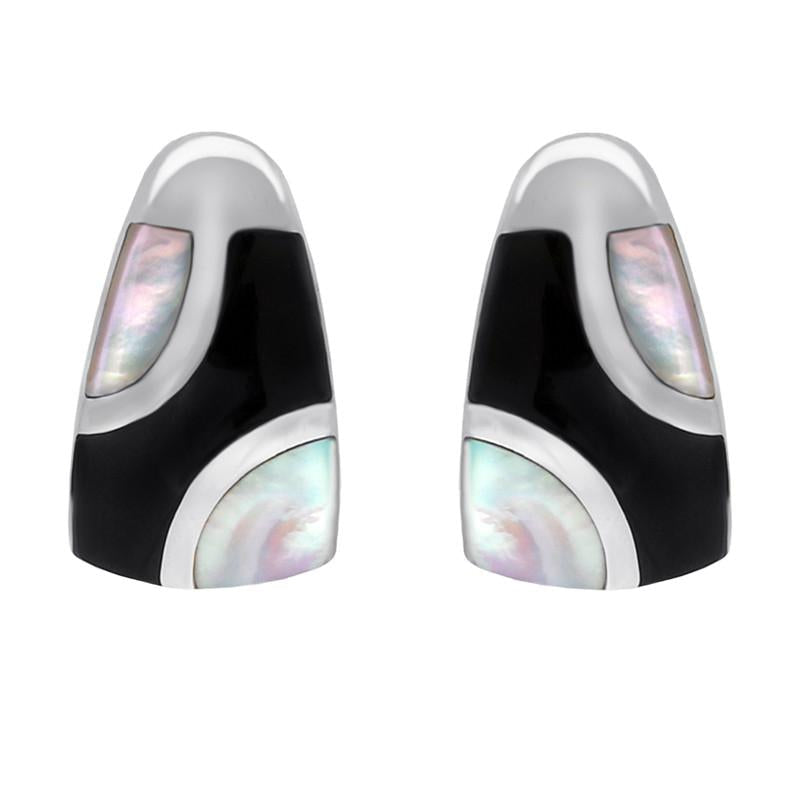 Sterling Silver Whitby Jet Mother of Pearl Three Stone Stud Earrings - Option1 Value Silver