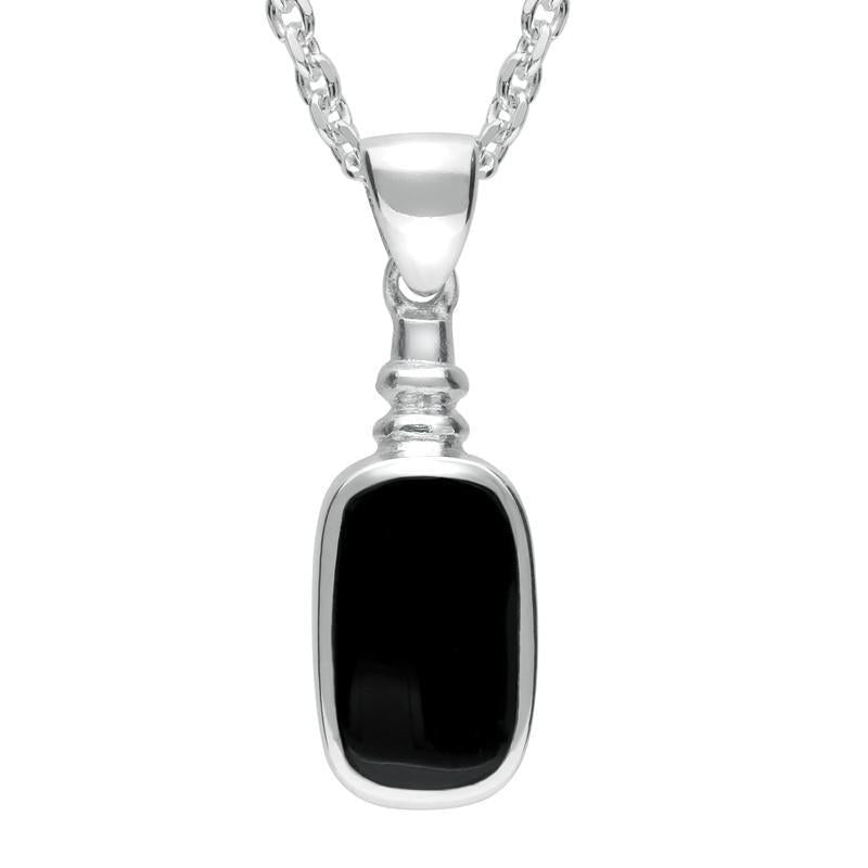 Sterling Silver Whitby Jet Oblong Bottle Top Necklace - Silver