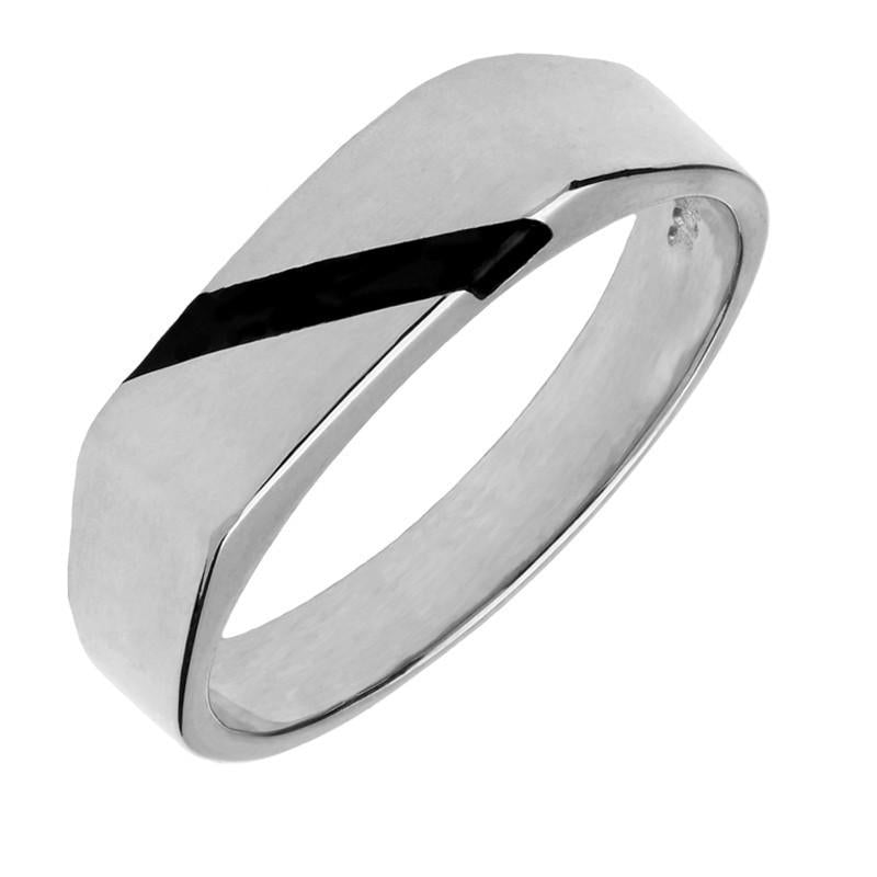Sterling Silver Whitby Jet One Stone Slither Signet Ring - Silver