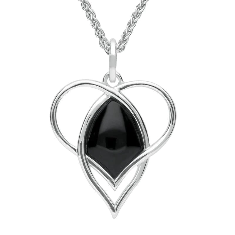 Sterling Silver Whitby Jet Open Heart Twist Necklace - Silver