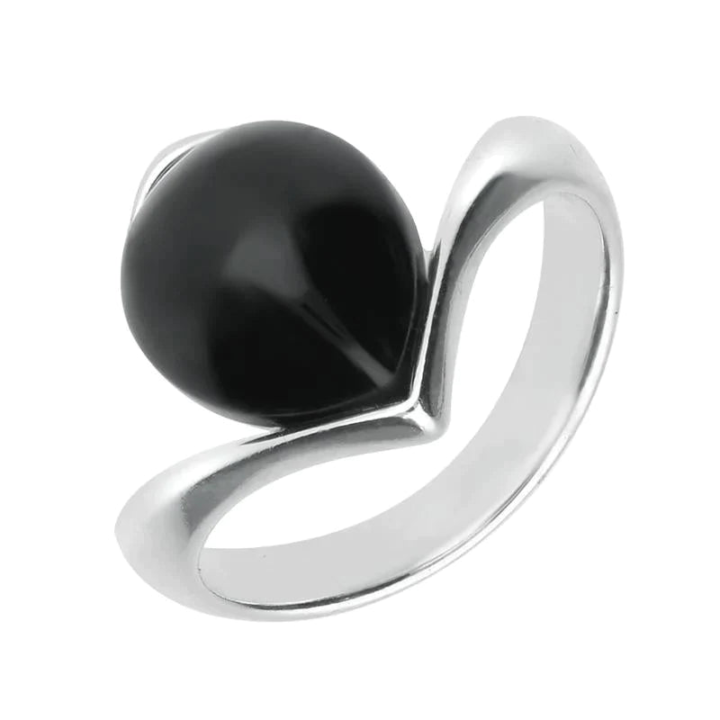 Sterling Silver Whitby Jet Open Set Pear Ring
