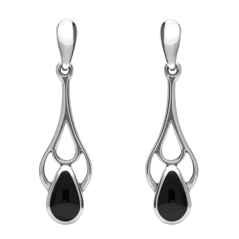 Sterling Silver Whitby Jet Pear Spoon Earrings