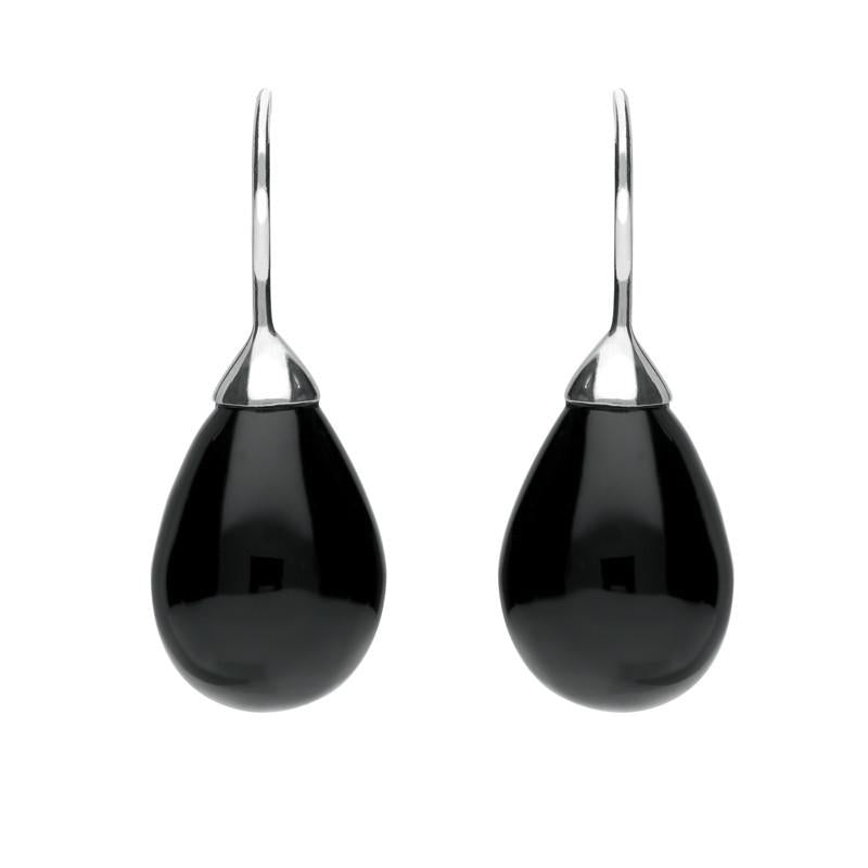 Sterling Silver Whitby Jet Oval Bead Hook Earrings - Option1 Value Silver