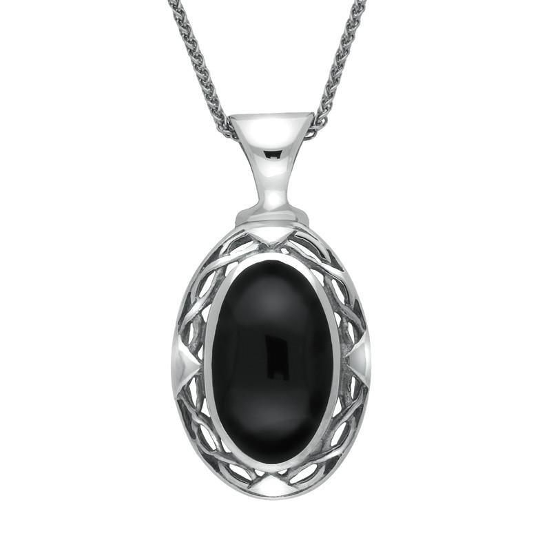 Sterling Silver Whitby Jet Oval Celtic Necklace - Silver