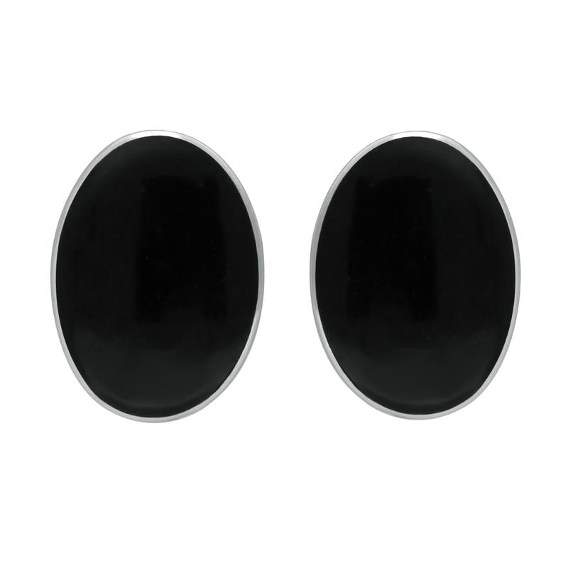 Sterling Silver Whitby Jet Oval Clip On Earrings - Silver