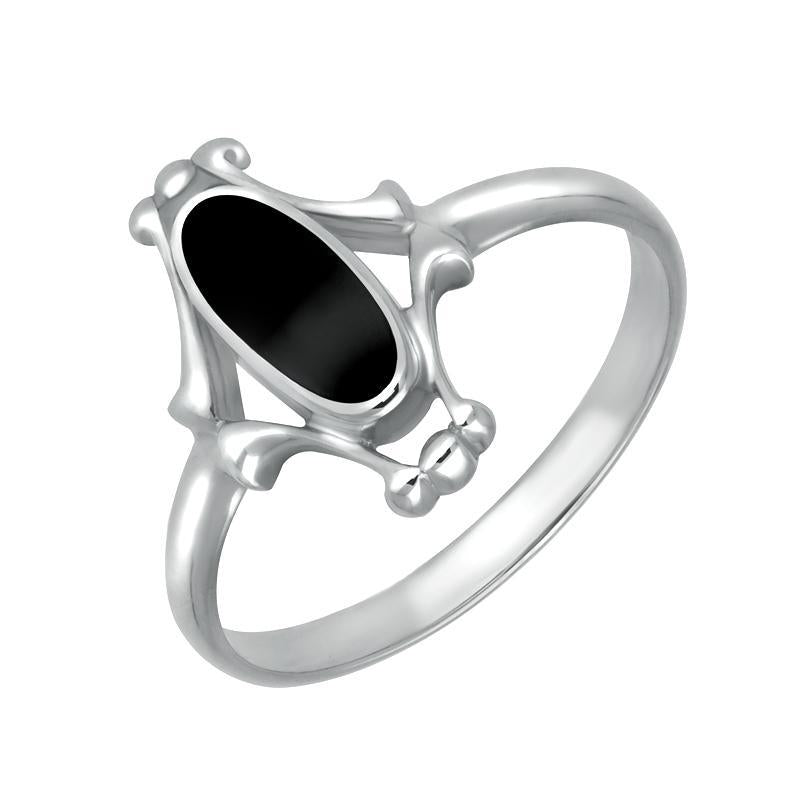 Sterling Silver Whitby Jet Oval Fancy Ring - Silver