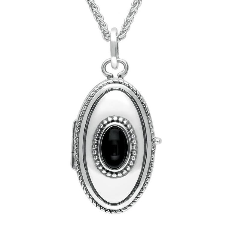 Sterling Silver Whitby Jet Oval Locket