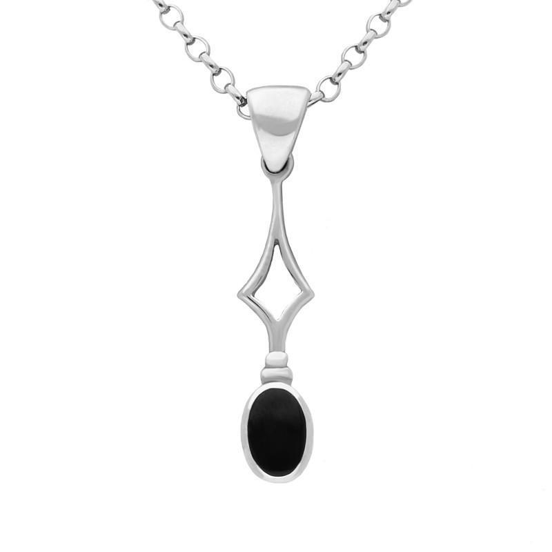 Sterling Silver Whitby Jet Oval Drop Necklace - Silver