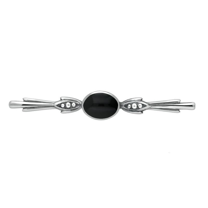 Sterling Silver Whitby Jet Oval Bar Brooch - Silver