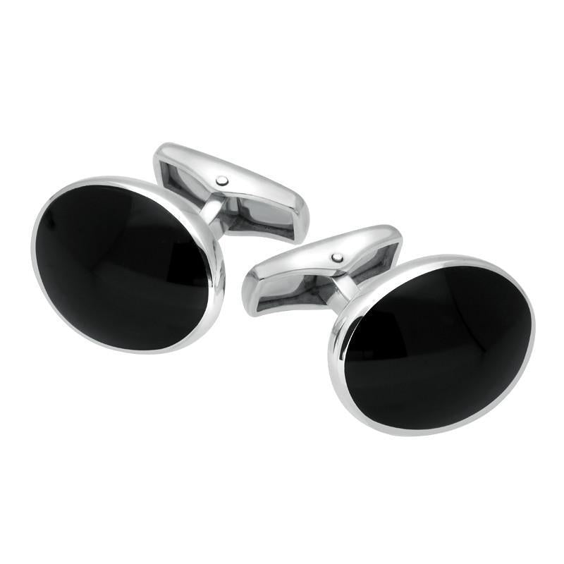 Sterling Silver Whitby Jet Oval Shape Cufflinks