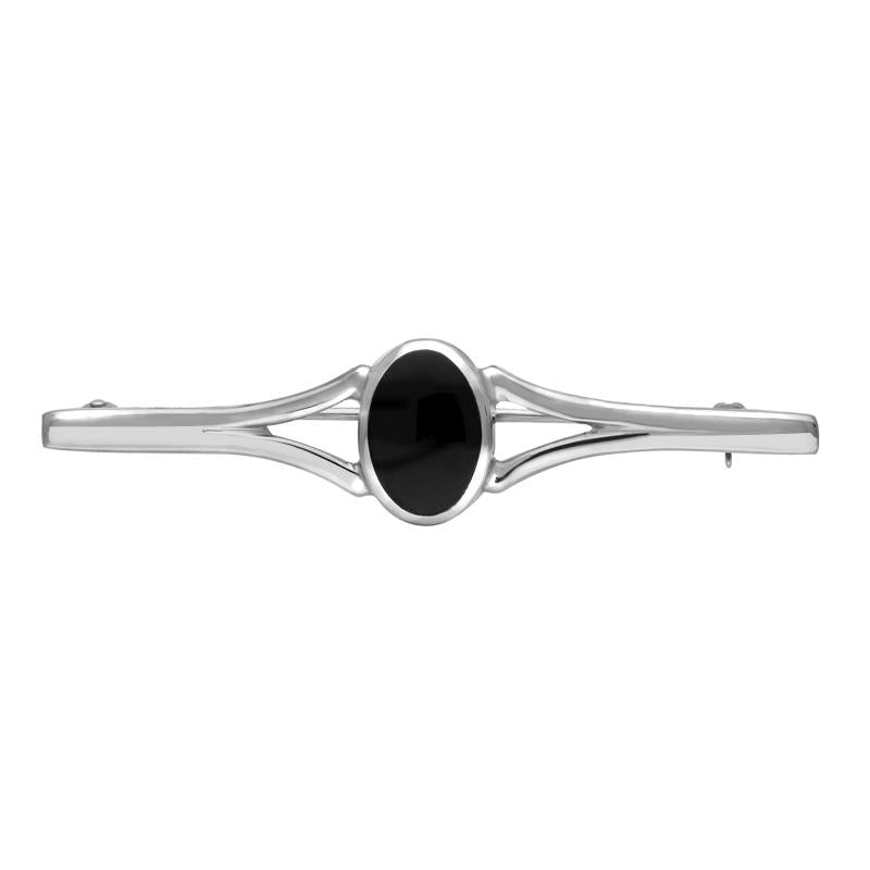 Sterling Silver Whitby Jet Oval Split Bar Brooch - Silver