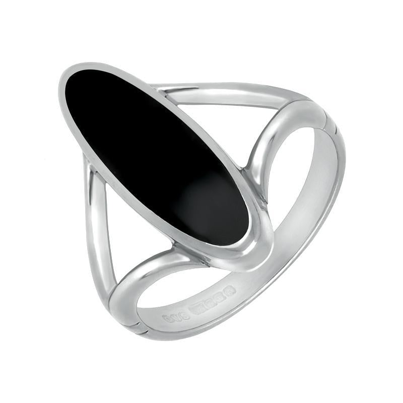 Sterling Silver Whitby Jet Heritage Oval Split Shank Ring - Silver