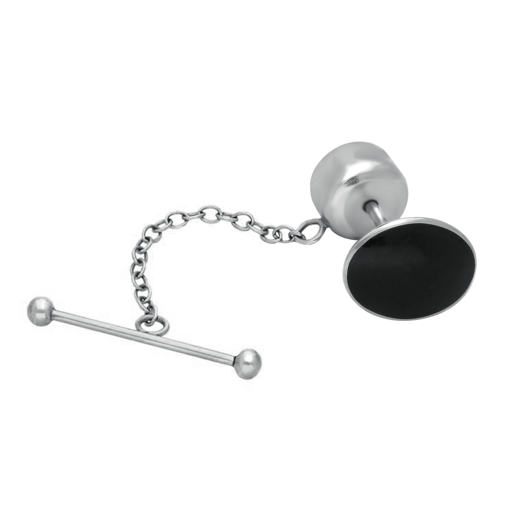 Sterling Silver Whitby Jet Oval Tie Pin - Silver