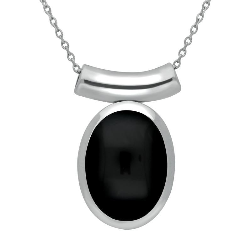 Sterling Silver Whitby Jet Oval Tube Bail Necklace - Silver