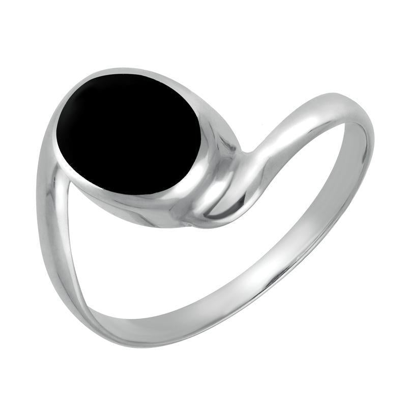 Sterling Silver Whitby Jet Oval Twist Shank Ring - Silver