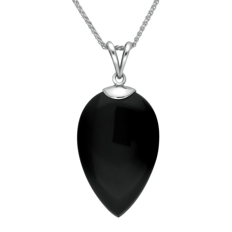 Sterling Silver Whitby Jet Pear Stone Capped Necklace - Option1 Value Silver