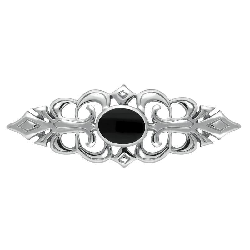 Sterling Silver Whitby Jet Pierced Bar Brooch - Silver