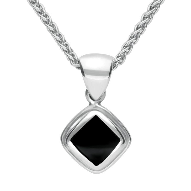 Sterling Silver Whitby Jet Plain Edge Square Necklace - Silver
