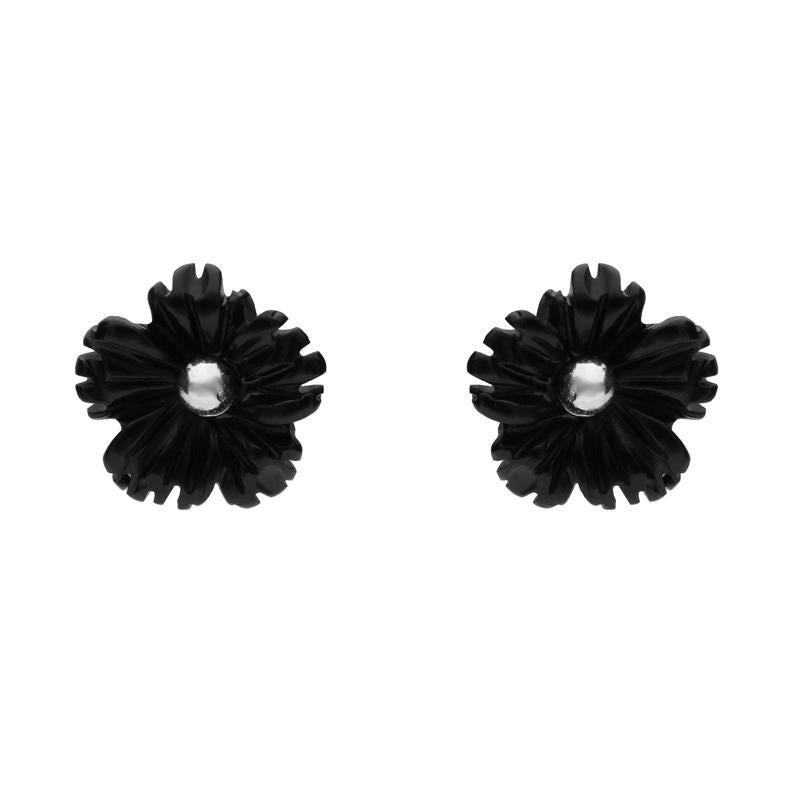 Sterling Silver Whitby Jet Tuberose 8mm Flower Stud Earrings - Silver