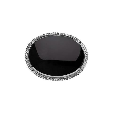 Sterling Silver Whitby Jet Rope Edge Brooch - Silver