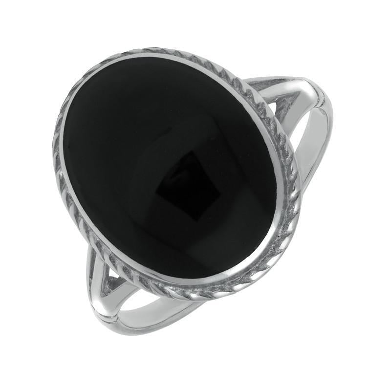 Sterling Silver Whitby Jet Rope Edge Ring - Option1 Value Silver