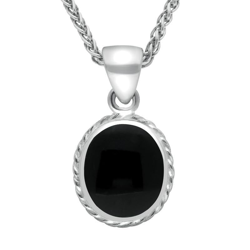 Sterling Silver Whitby Jet Heritage Rope Edge Oval Pendant
