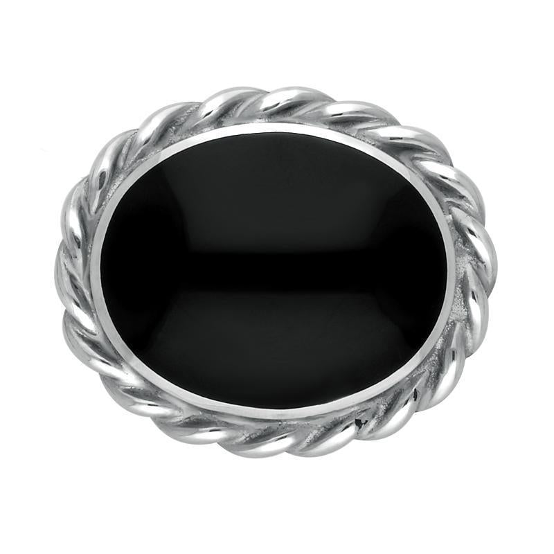 Sterling Silver Whitby Jet Rope Twist Edge Small Brooch - Silver